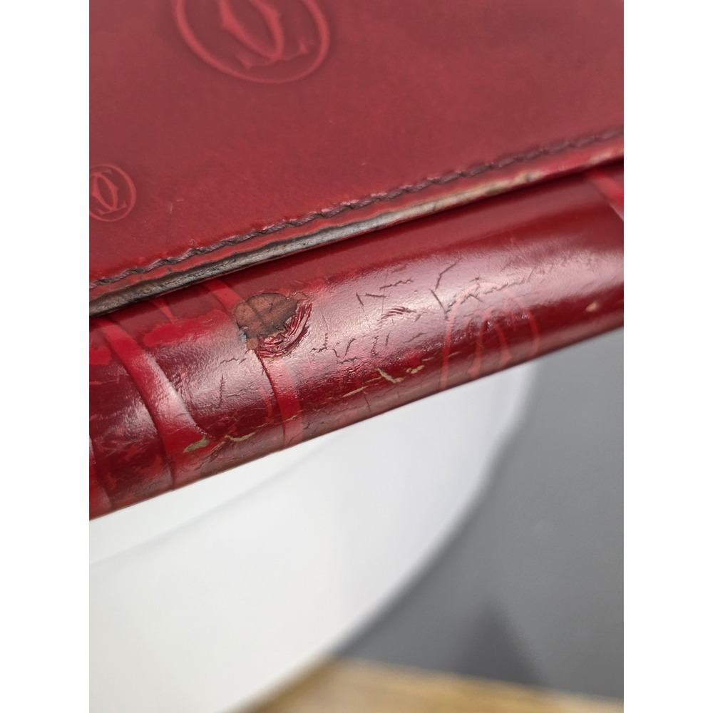 Cartier Happy Birthday Snap Embossed Leather Wallet Burgundy Red Patent Brown - Picture 10 of 15
